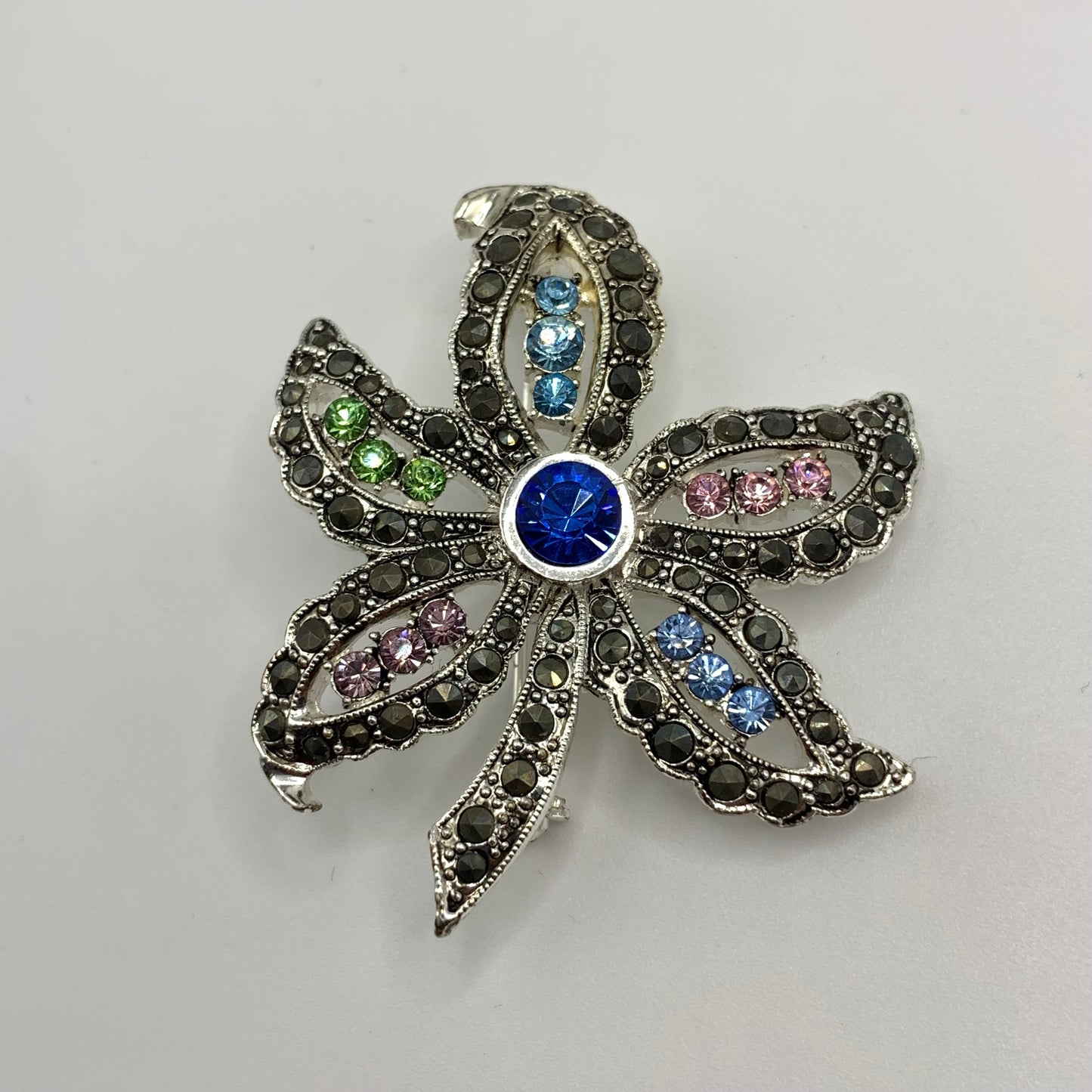 Elegant Multi-Color Crystal Flower Brooch