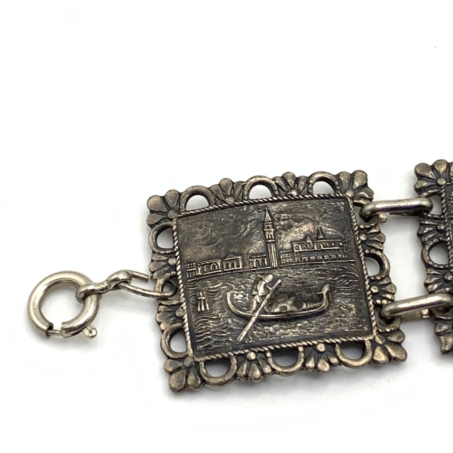Vintage Venice/Venezia Panel Scene Souvenir Bracelet Antique Silver Tone