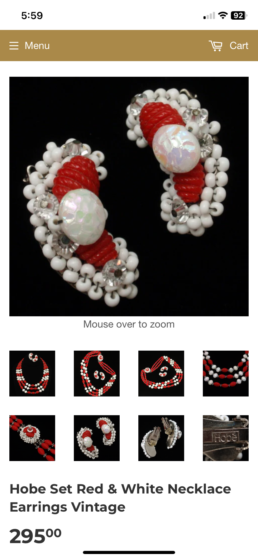 Rare Vintage unsigned Hobé triple strand red & pearlescent beaded necklace