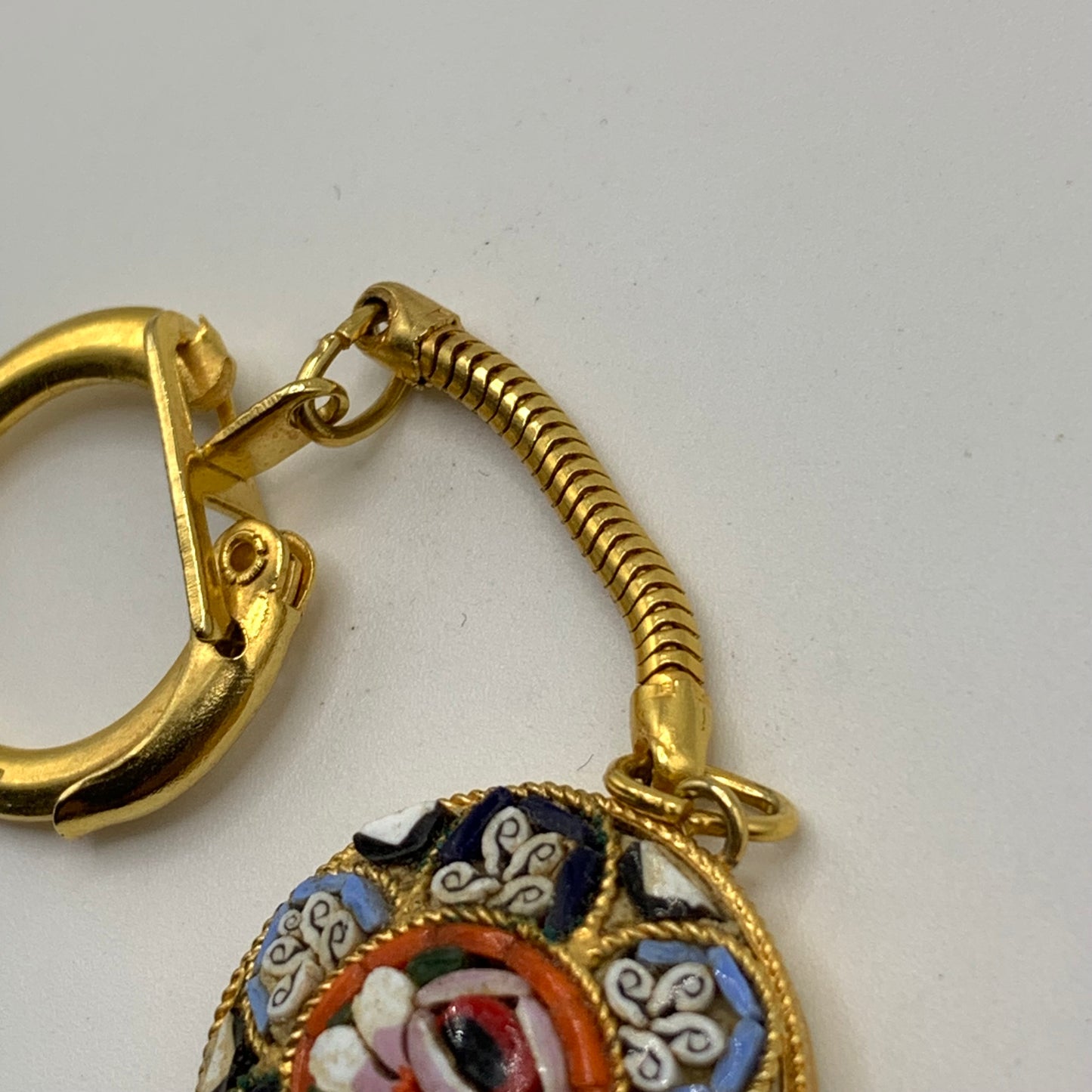 Vintage Micromosaic Round GoldTone Keychain – Made in Italy