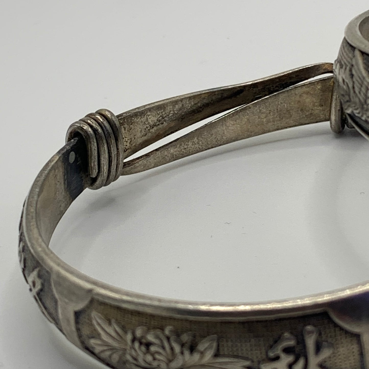 Pair of Silver tone Chinese Dragon & Pheonix Wedding Bracelets - Zu Yin 足银 Mark