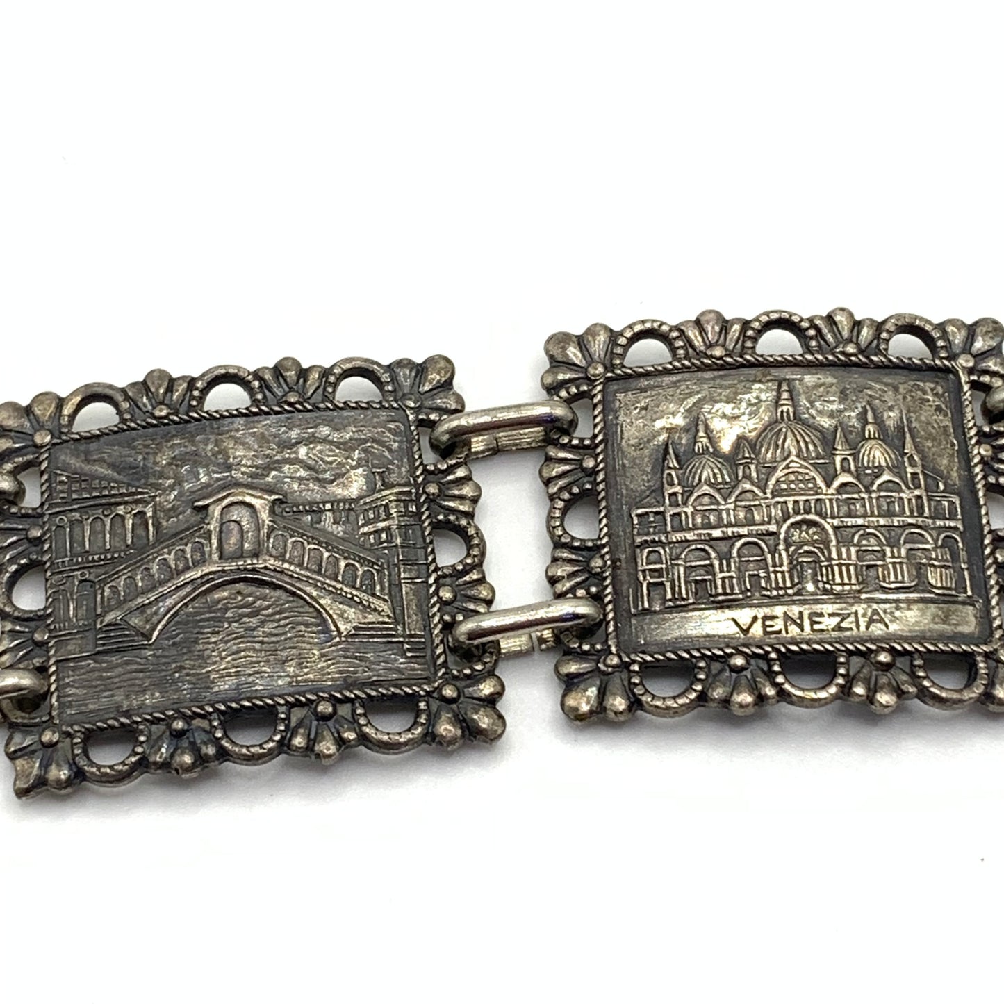 Vintage Venice/Venezia Panel Scene Souvenir Bracelet Antique Silver Tone