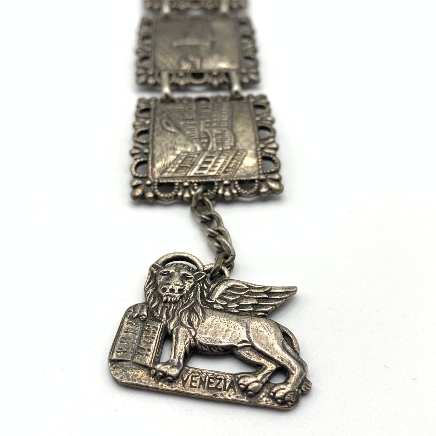 Vintage Venice/Venezia Panel Scene Souvenir Bracelet Antique Silver Tone