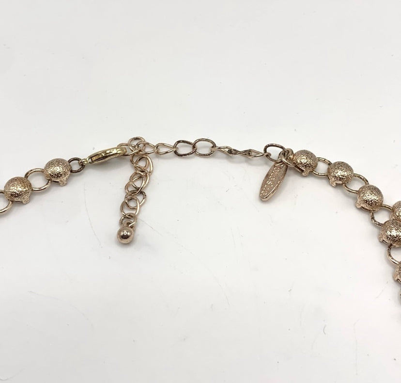 Vintage Natasha Signed Bib Necklace Brushed Gold Tone Ball Link Mesh 18"