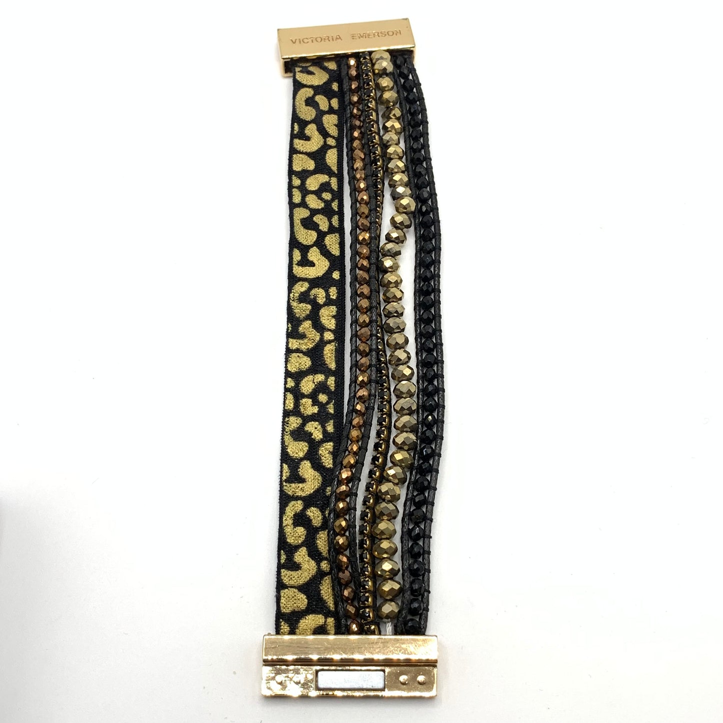Discontinued Victoria Emerson leather wrap cheetah beaded bracelet 6 Inch