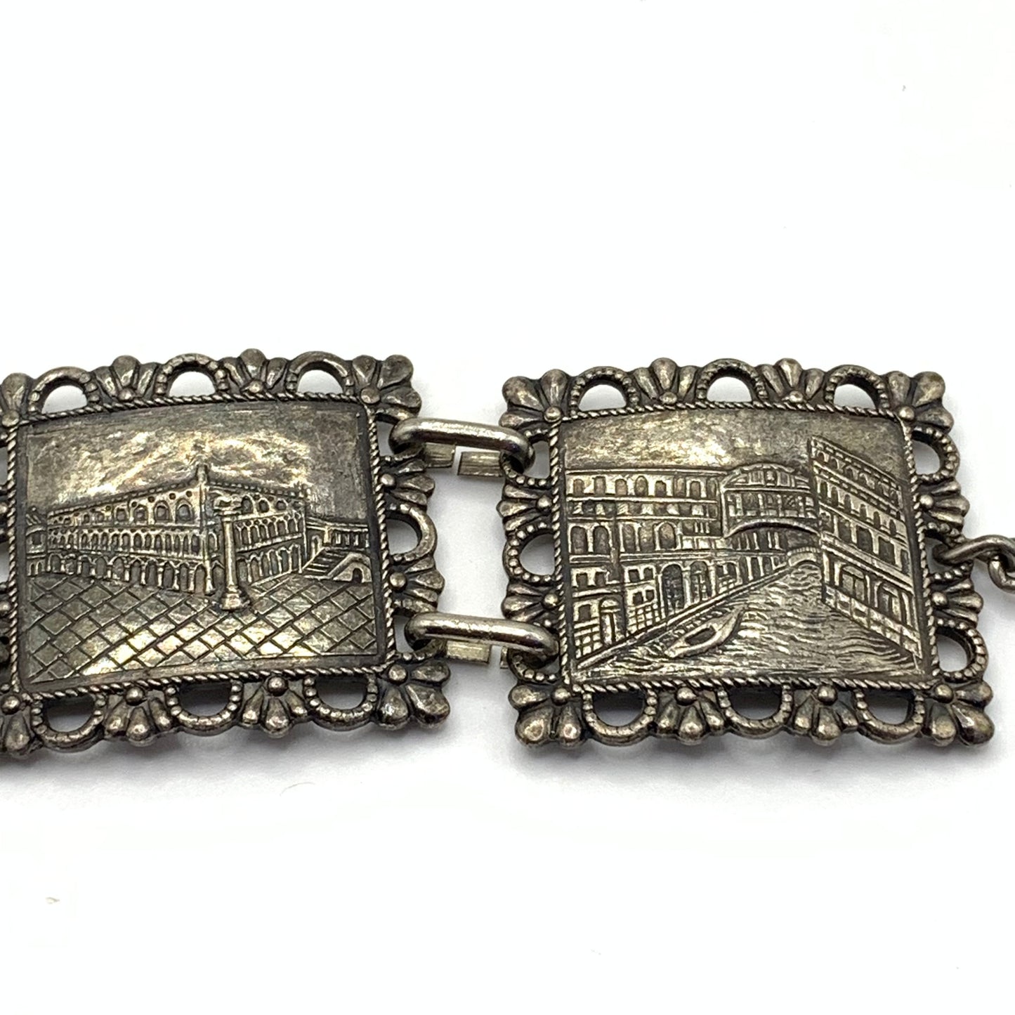 Vintage Venice/Venezia Panel Scene Souvenir Bracelet Antique Silver Tone