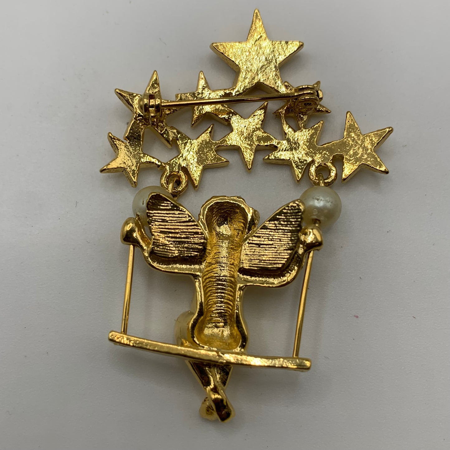Vintage Cherub Angel Swinging Swing Gold Tone brooch