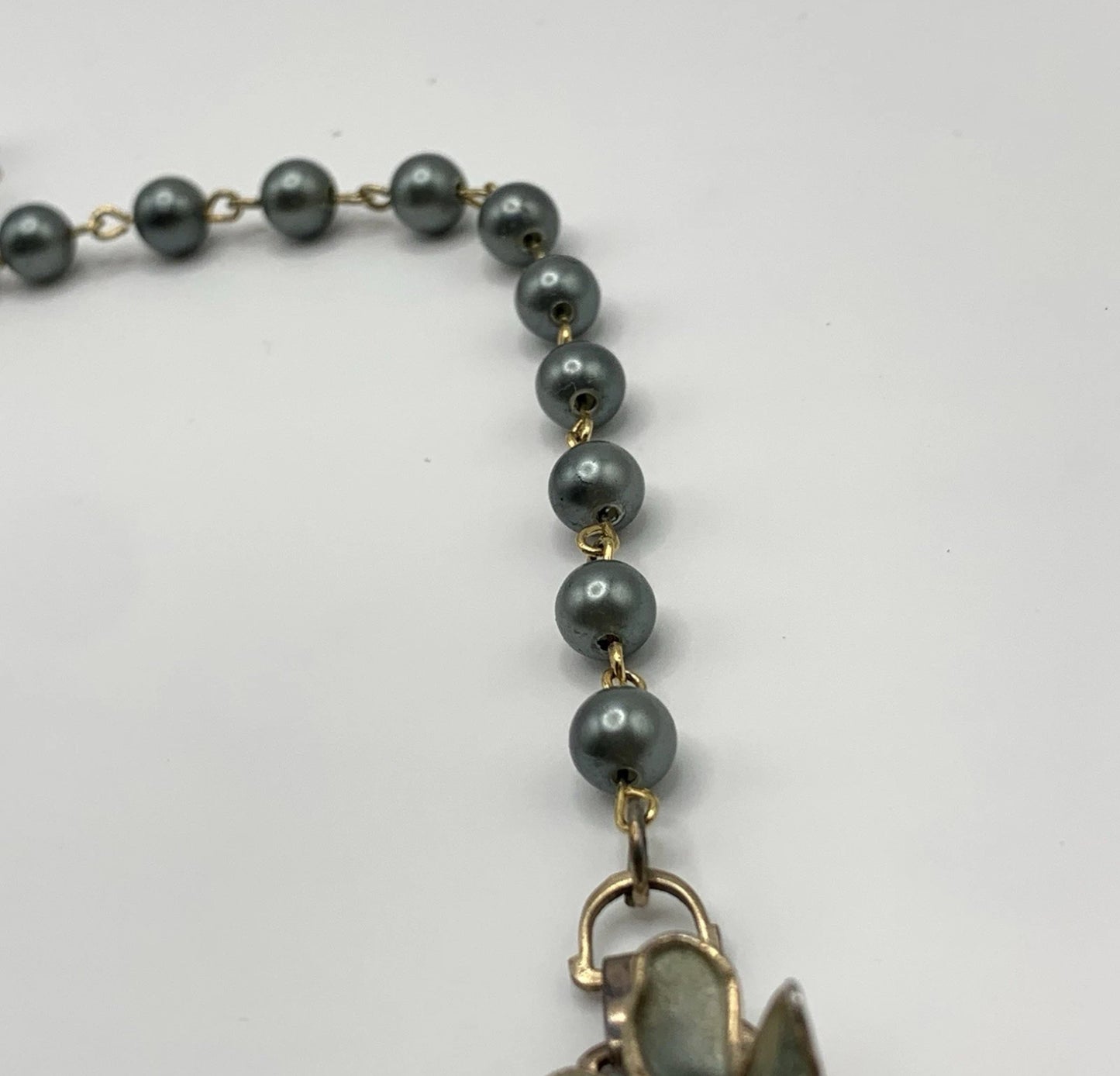 Antique Unique Linked Gray Pearl Flowers Necklace Choker