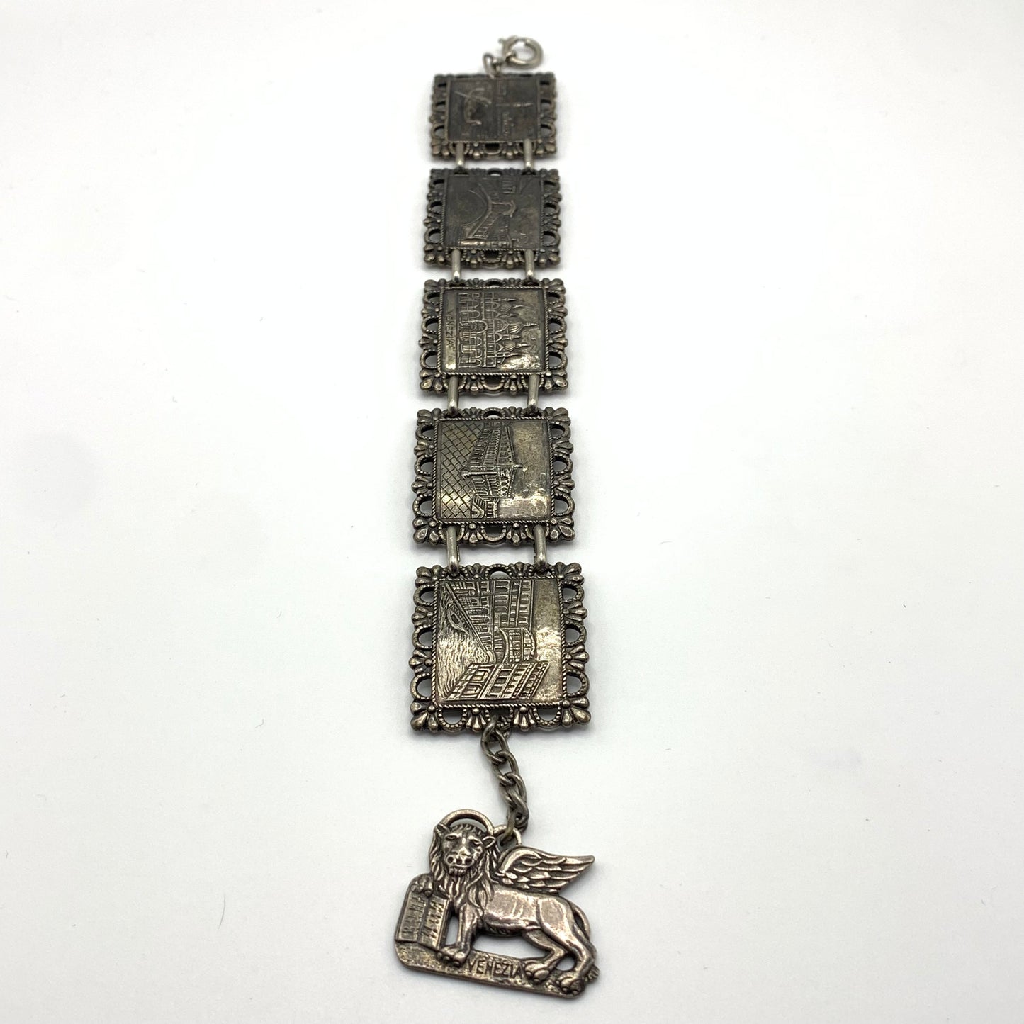 Vintage Venice/Venezia Panel Scene Souvenir Bracelet Antique Silver Tone