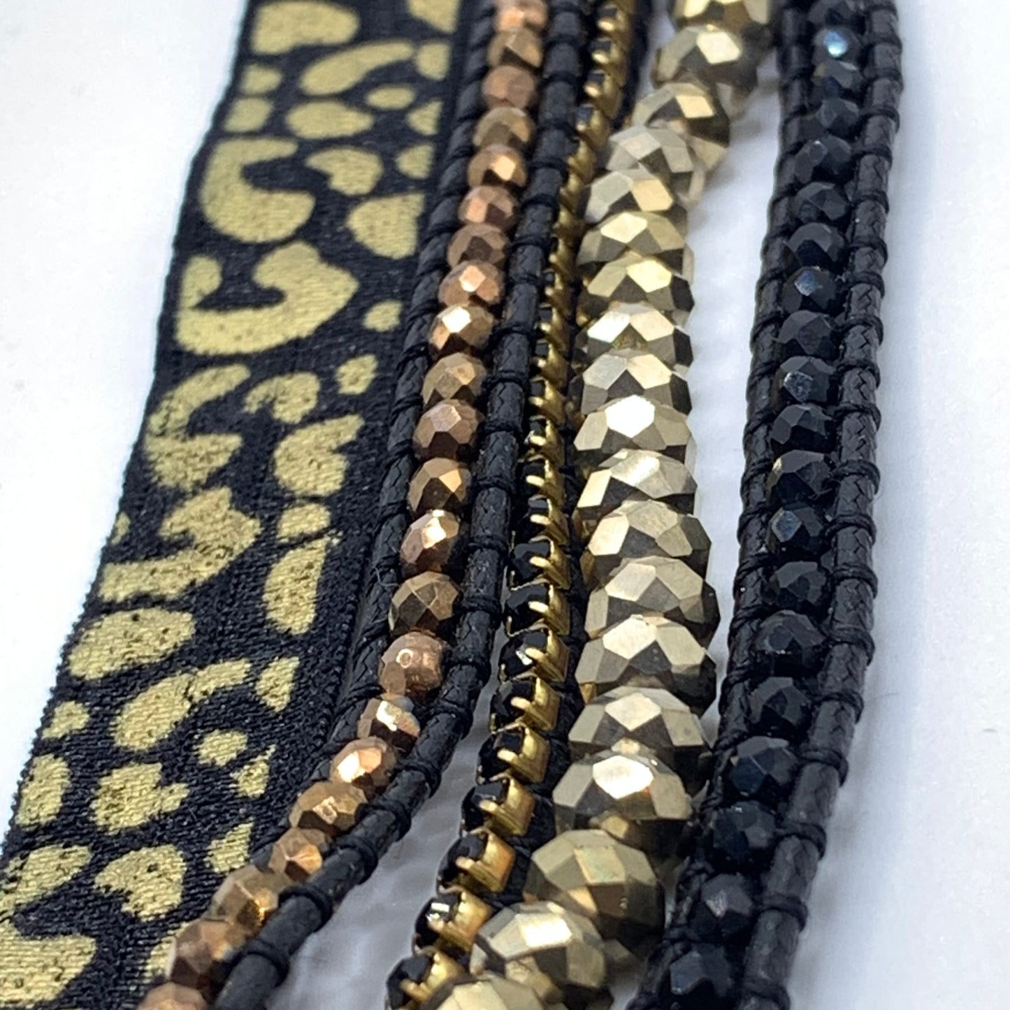 Discontinued Victoria Emerson leather wrap cheetah beaded bracelet 6 Inch
