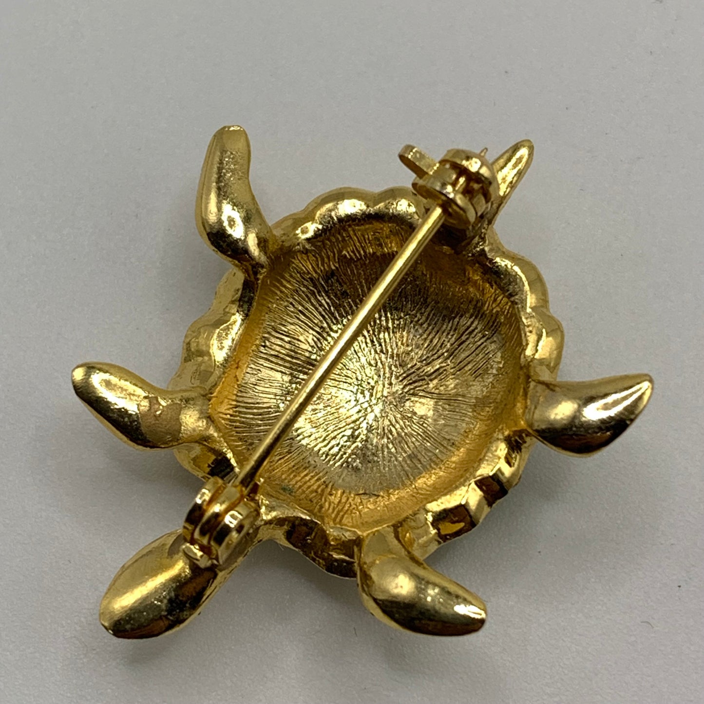Vintage Jennifer Moore Gold Tone Genuine Crystal & Green Enamel Turtle Brooch