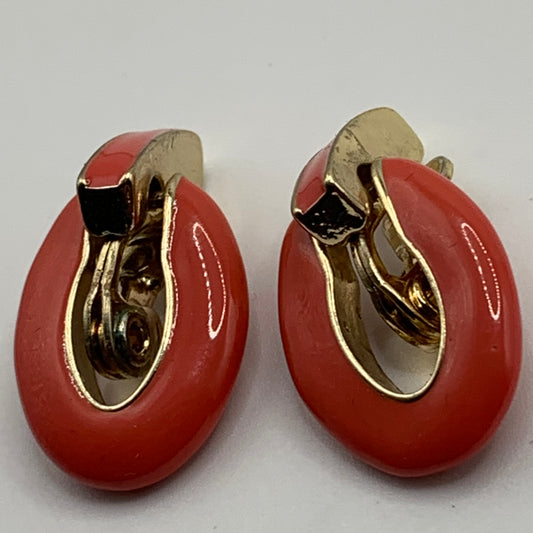 Vintage signed Monet pink enamel door knocker clip on earrings