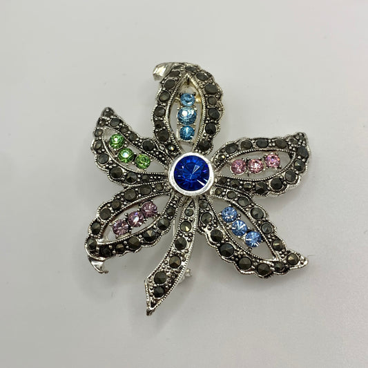 Elegant Multi-Color Crystal Flower Brooch