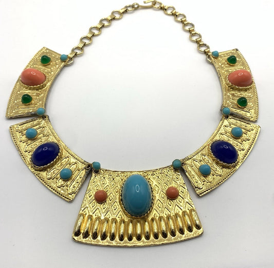 Vintage Juliana D&E Egyptian Revival Cleopatra Collar Necklace Book Piece Runway