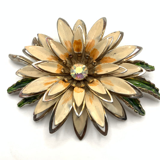 Vintage Unsigned Colorful Enamel Flower Brooch
