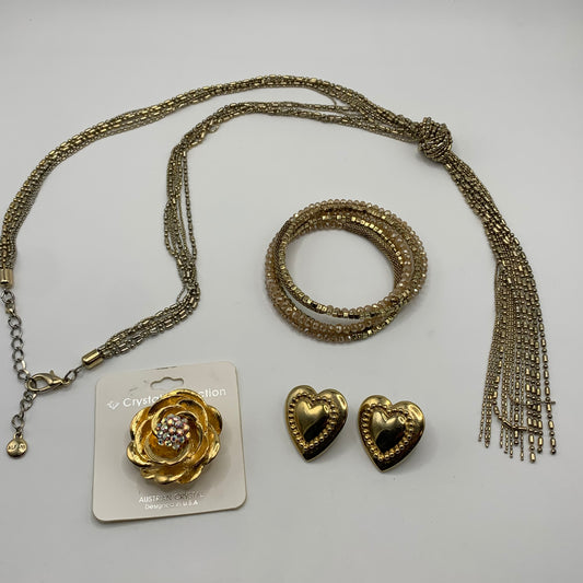 Mixed Lot - Alfani Necklace, Austrian Crystal Brooch Pendant, Pierced Heart Shape Studs, Rhinestone Beaded Wrap