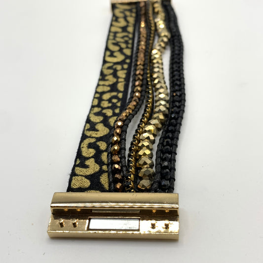 Discontinued Victoria Emerson leather wrap cheetah beaded bracelet 6 Inch
