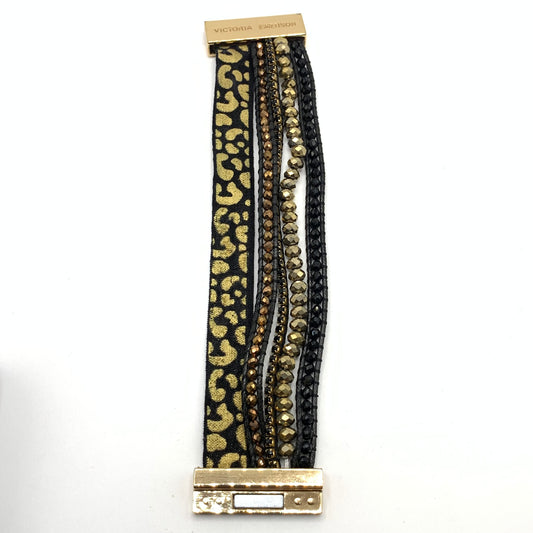 Discontinued Victoria Emerson leather wrap cheetah beaded bracelet 6 Inch