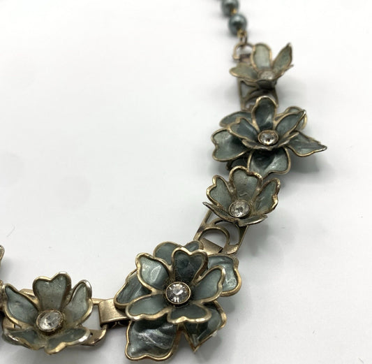 Antique Unique  Linked Gray Pearl Flowers  Necklace Choker