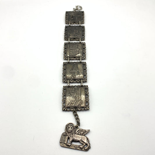 Vintage Venice/Venezia Panel Scene Souvenir Bracelet Antique Silver Tone