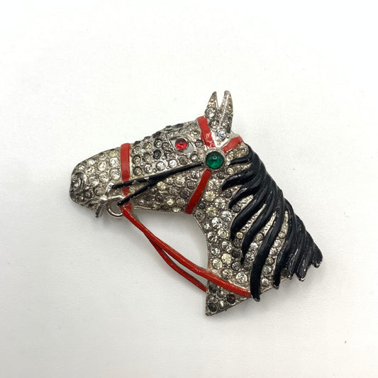 Rare Trifari 'Alfred Philippe' Rhinestone and Enamel Horse Head Pin