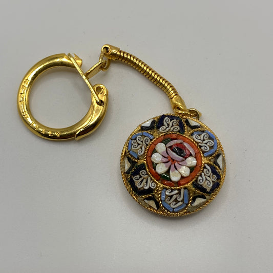 Vintage Micromosaic Round GoldTone Keychain – Made in Italy