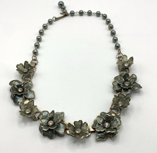 Antique Unique  Linked Gray Pearl Flowers  Necklace Choker