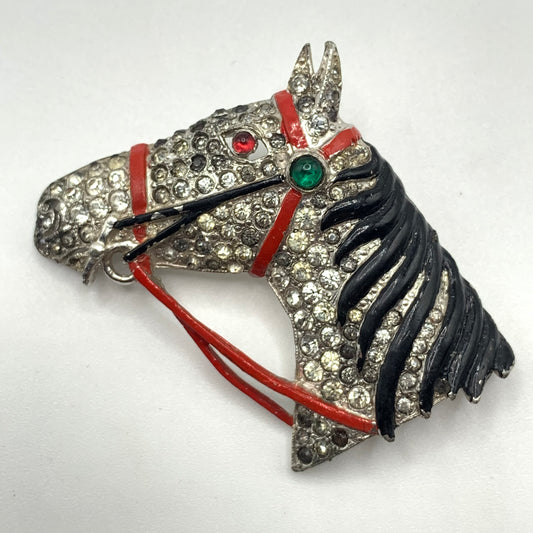 Rare Trifari 'Alfred Philippe' Rhinestone and Enamel Horse Head Pin